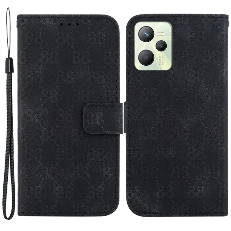 Para Realme C35 4G Double 8-Shape Imprint Phone Wallet Case PU Leather Stand Cover - Negro