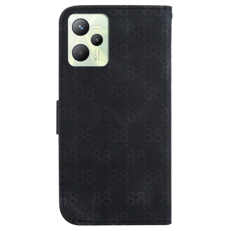 Para Realme C35 4G Double 8-Shape Imprint Phone Wallet Case PU Leather Stand Cover - Negro