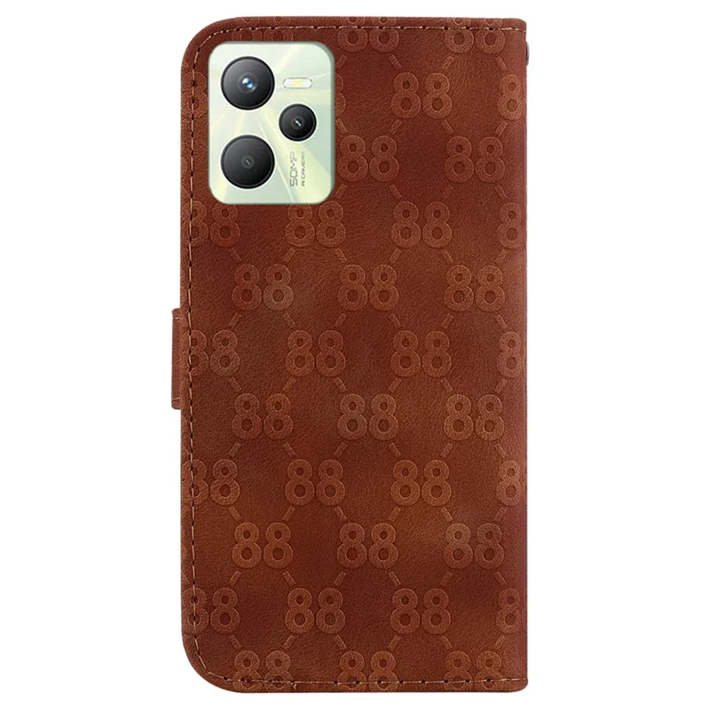 For Realme C35 4G Double 8-Shape Imprint Phone Wallet Case PU Leather Stand Cover - Brown