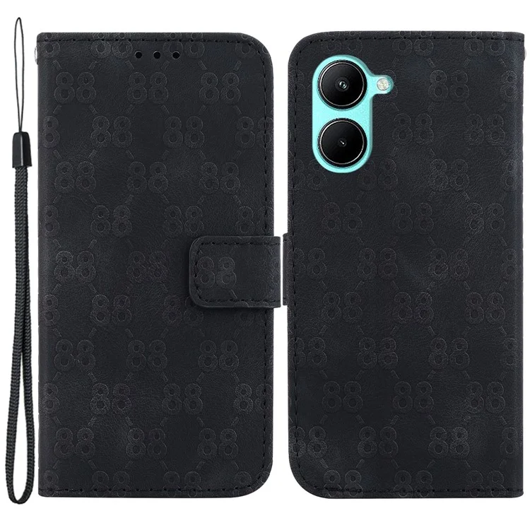 For Realme C33 4G / C33 2023 4G Wallet Phone Case Double 8-Shape Imprint Leather Stand Phone Cover - Black