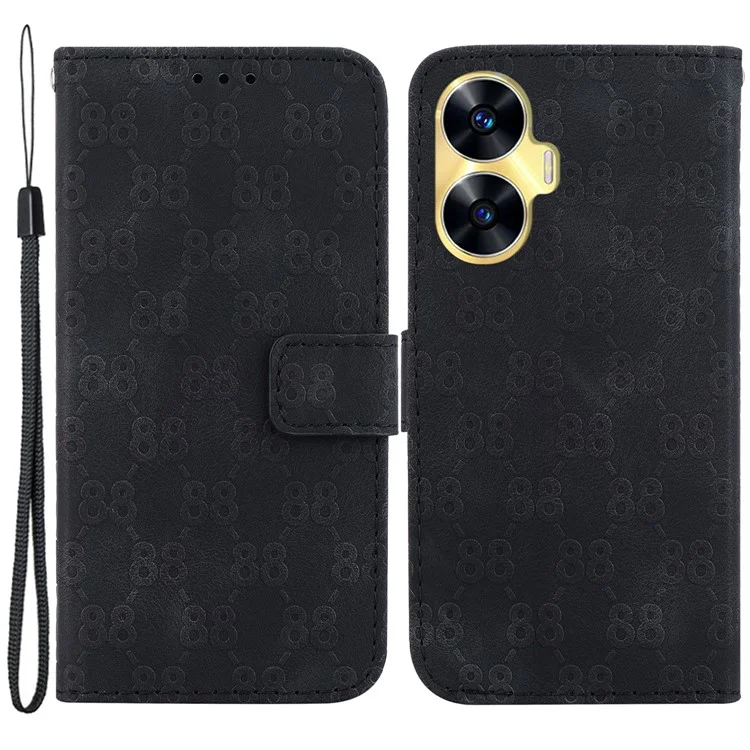Für Realme C55 4G Vollschutz Handyhülle Doppel 8-Shape Prägung Ständer Geldbörse Lederhülle - Schwarz