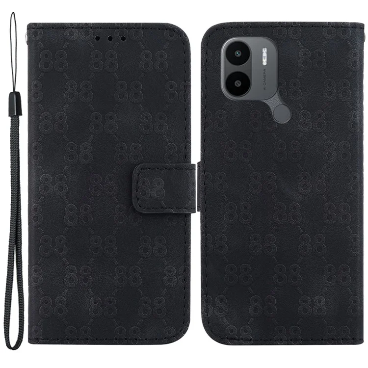 Étui en cuir pour Xiaomi Redmi A1+ 4G / A2+ 4G / C50 4G / C51 4G, Housse portefeuille avec support en forme de double 8 - Noir