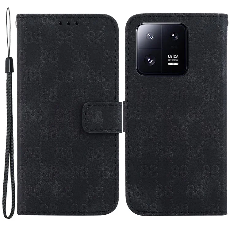 Double 8-Shape Imprint Cover for Xiaomi 13 Pro 5G Flip Stand Leather Wallet Phone Case - Black
