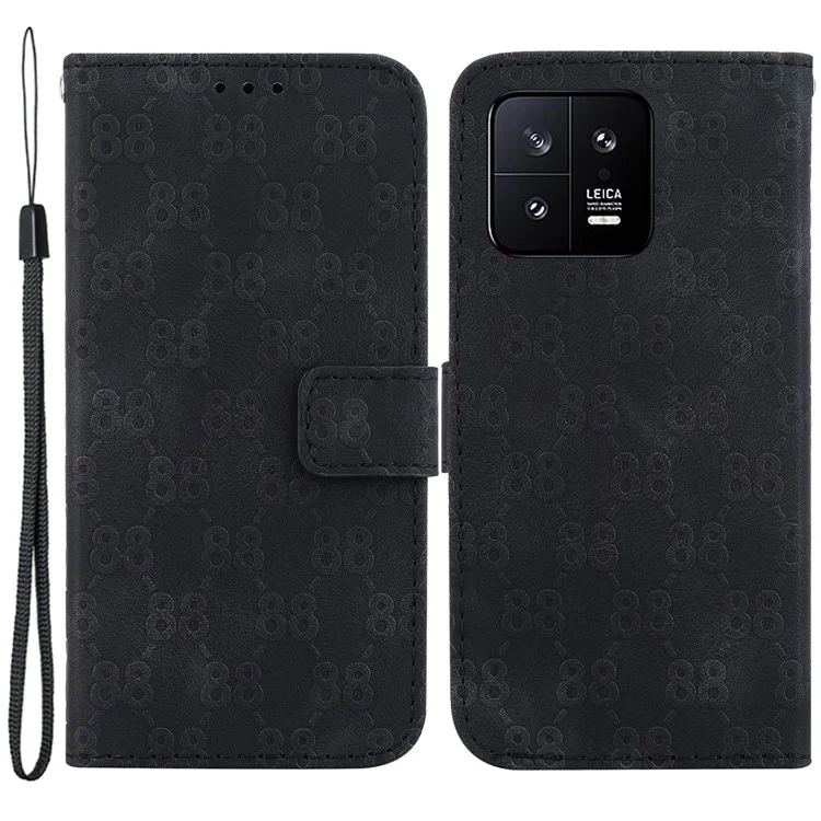 Pour Xiaomi 13 Double Motif en Forme de 8 Étui Portefeuille en Cuir Anti-Chute Support de Téléphone Cellulaire - Noir