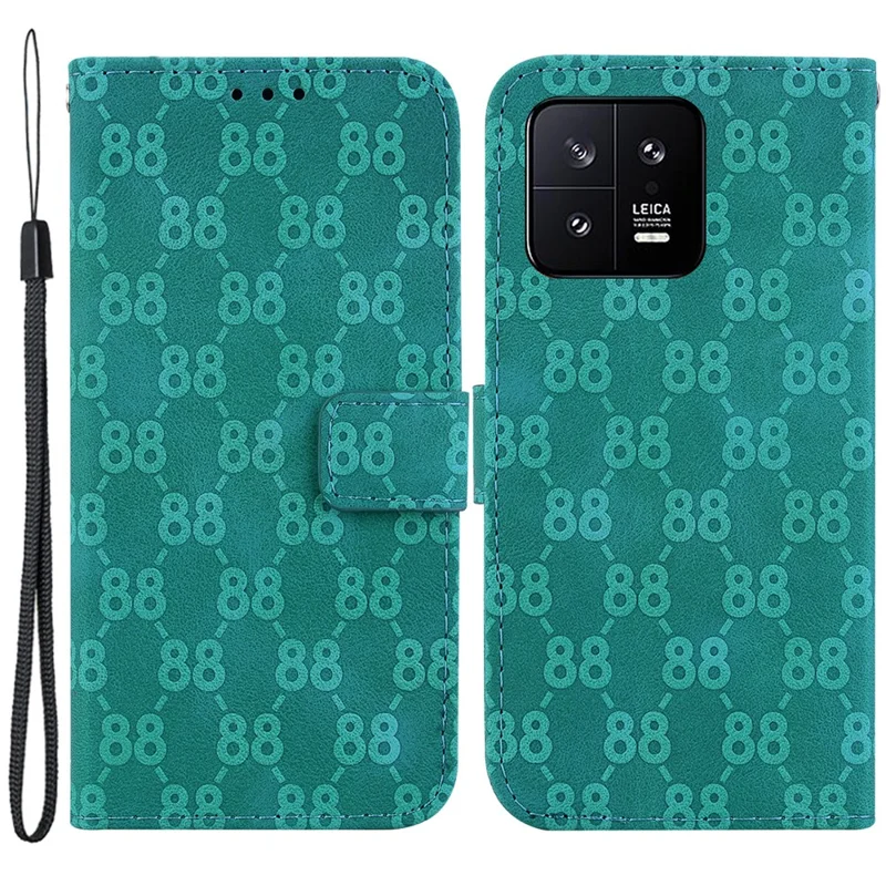 For Xiaomi 13 Double 8-Shape Imprint Leather Wallet Case Anti-drop Stand Cell Phone Cover - Green