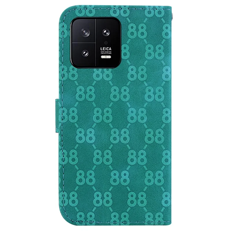 For Xiaomi 13 Double 8-Shape Imprint Leather Wallet Case Anti-drop Stand Cell Phone Cover - Green