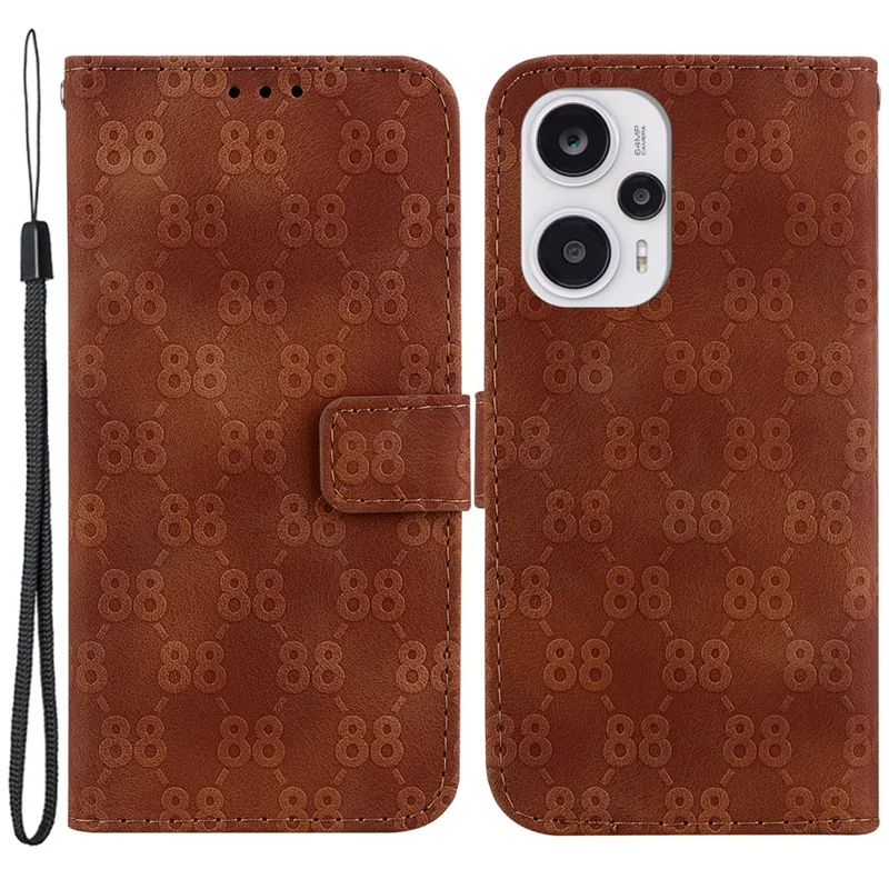 For Xiaomi Poco F5 5G / Redmi Note 12 Turbo Leather Wallet Stand Cover Double 8-Shape Imprint Phone Case - Brown