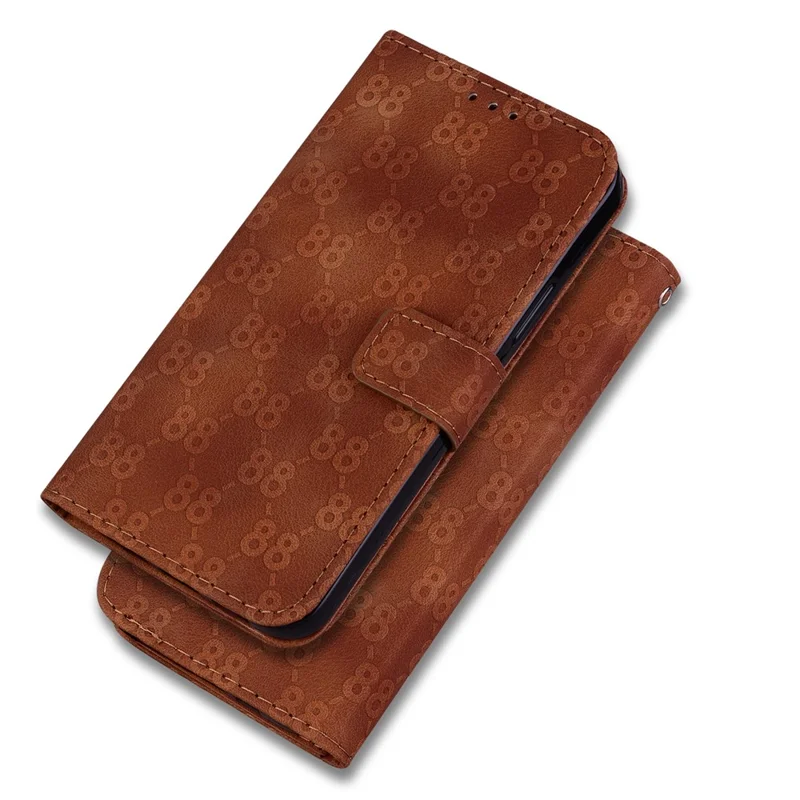 For Xiaomi Poco F5 5G / Redmi Note 12 Turbo Leather Wallet Stand Cover Double 8-Shape Imprint Phone Case - Brown