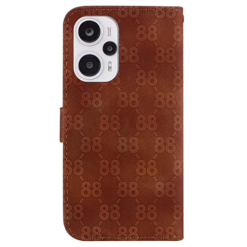 For Xiaomi Poco F5 5G / Redmi Note 12 Turbo Leather Wallet Stand Cover Double 8-Shape Imprint Phone Case - Brown