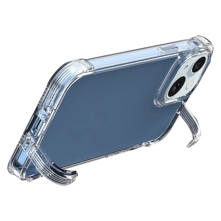 Clear Shell for iPhone 15 Plus , PC+TPU Cell Phone Case Concealed Kickstand Back Cover - Transparent