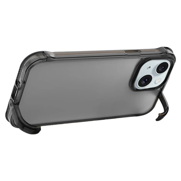 Clear Shell for iPhone 15 , Bump Proof PC+TPU Cell Phone Case Back Cover with Concealed Kickstand - Transparent Black