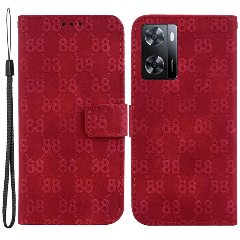 brieftasche telefonkoffer für oppo a57 (2022) 5g / a57 4g / a57e 4g / a57s 4g / a77 5g / a77 4g / a77s 4g / k10 5g / realme q5i / v23 4g / narzo 50 5g, leder doppelt 8-form-gedruckte - rot