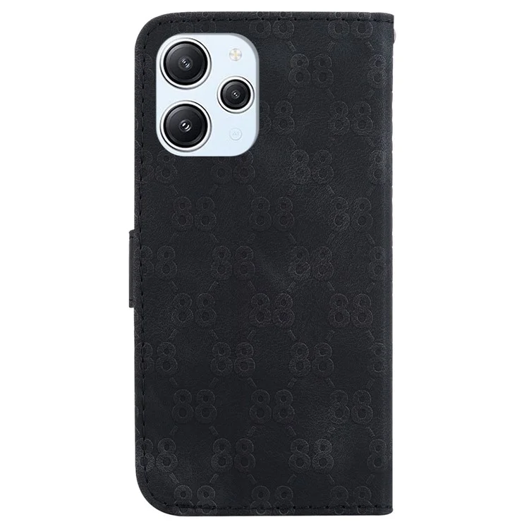 Pour Xiaomi Redmi 12 4G Foldable Stand Phone Cover Double 8-Shape Imprinted Leather Wallet Case - Black