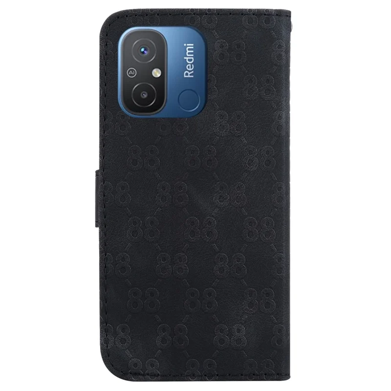 Doppelte 8-förmige geprägte Hülle für Xiaomi Redmi 12C 4G Leder-Geldbörsen-Ständer Anti-Kratzer Handyhülle - Schwarz