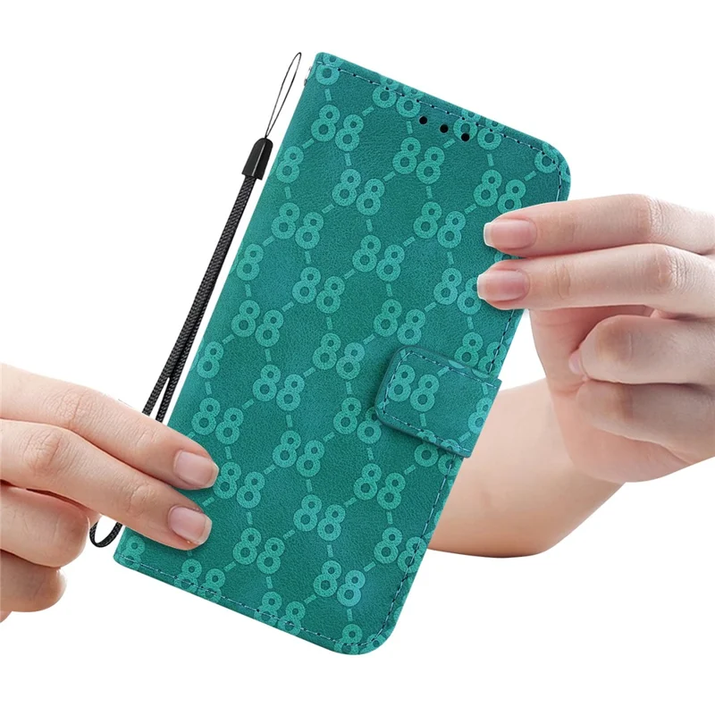 Para o Oppo A74 5G / A93 5G / A54 5G Campa da Carteira de Couro de Couro Double 8 em Forma de Impressão Anti-shock Caixa de Telefone - Verde