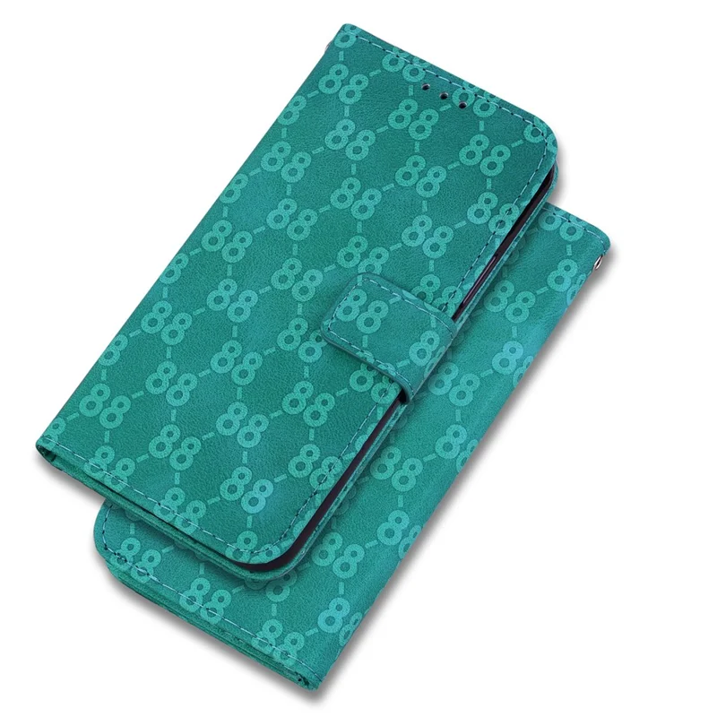 Para o Oppo A74 5G / A93 5G / A54 5G Campa da Carteira de Couro de Couro Double 8 em Forma de Impressão Anti-shock Caixa de Telefone - Verde