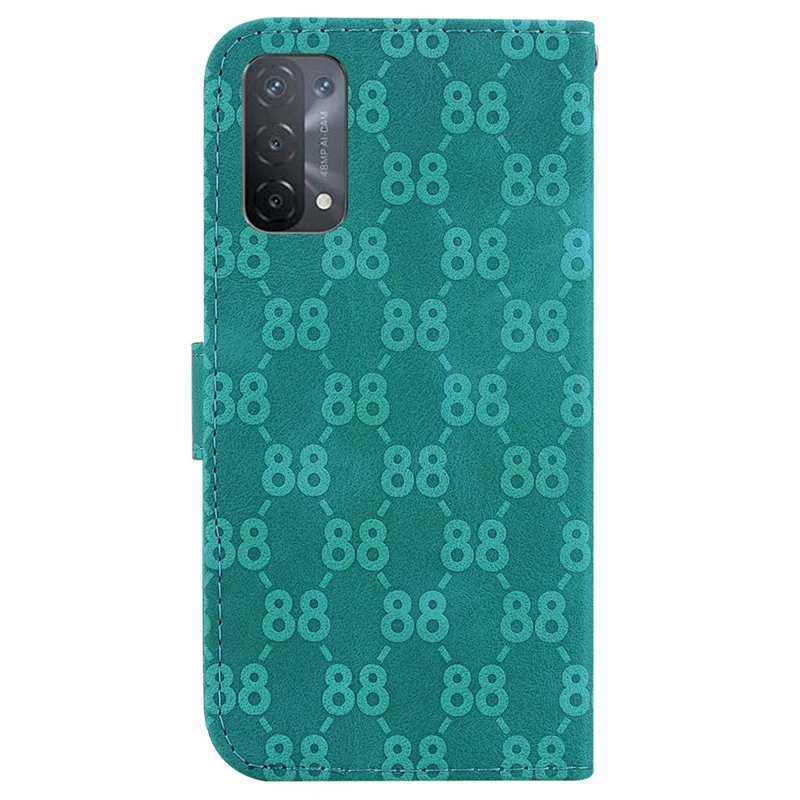 Para o Oppo A74 5G / A93 5G / A54 5G Campa da Carteira de Couro de Couro Double 8 em Forma de Impressão Anti-shock Caixa de Telefone - Verde