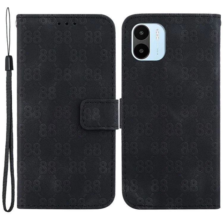 Para Xiaomi Redmi A1 4G / A2 4G Funda de Teléfono Billetera Antideslizante Doble Estampado en Forma de 8 de Piel de PU - Negro
