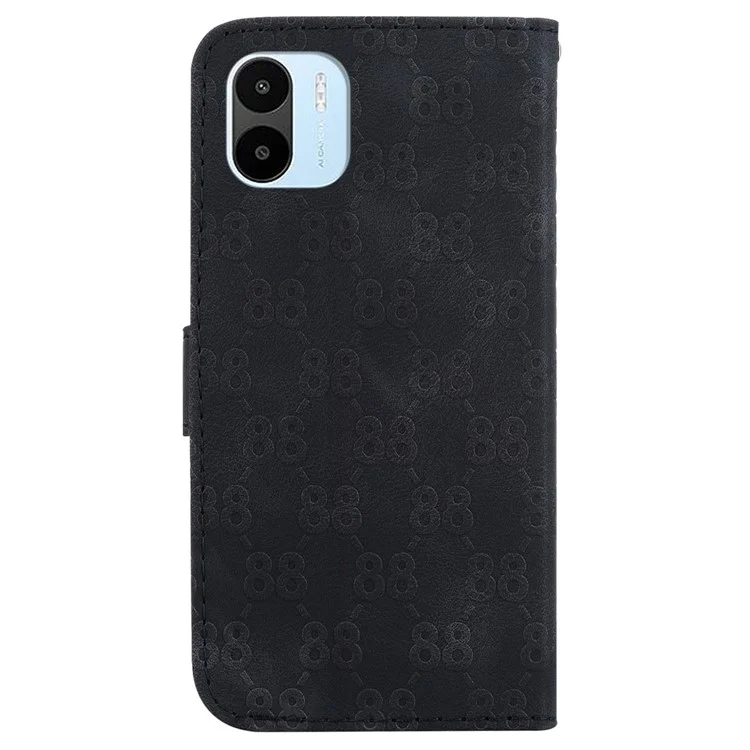 Para Xiaomi Redmi A1 4G / A2 4G Funda de Teléfono Billetera Antideslizante Doble Estampado en Forma de 8 de Piel de PU - Negro