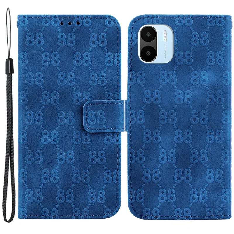 For Xiaomi Redmi A1 4G / A2 4G Anti-Drop Wallet Phone Case Double 8-Shape Imprinted PU Leather Flip Cover - Dark Blue
