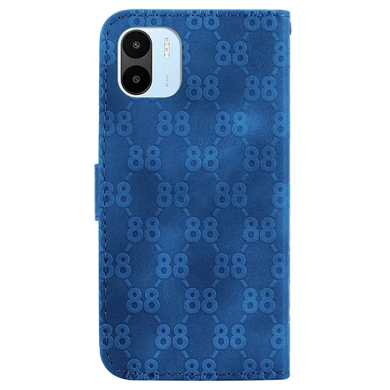 For Xiaomi Redmi A1 4G / A2 4G Anti-Drop Wallet Phone Case Double 8-Shape Imprinted PU Leather Flip Cover - Dark Blue