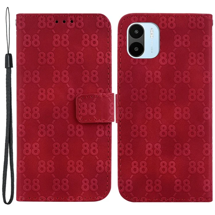 For Xiaomi Redmi A1 4G / A2 4G Anti-Drop Wallet Phone Case Double 8-Shape Imprinted PU Leather Flip Cover - Red