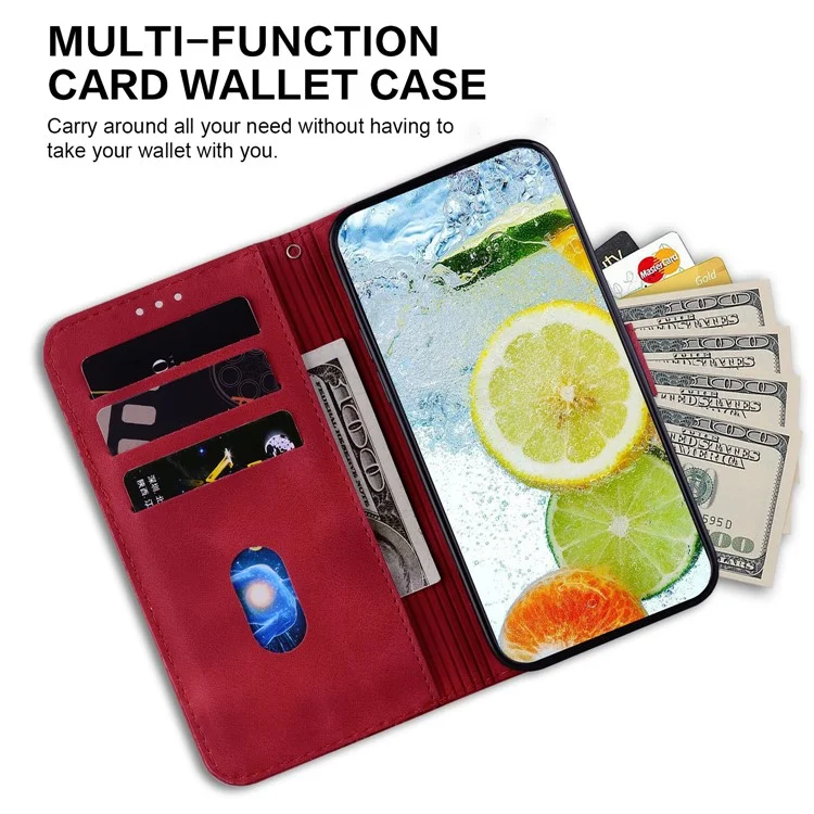 For Xiaomi Redmi A1 4G / A2 4G Anti-Drop Wallet Phone Case Double 8-Shape Imprinted PU Leather Flip Cover - Red