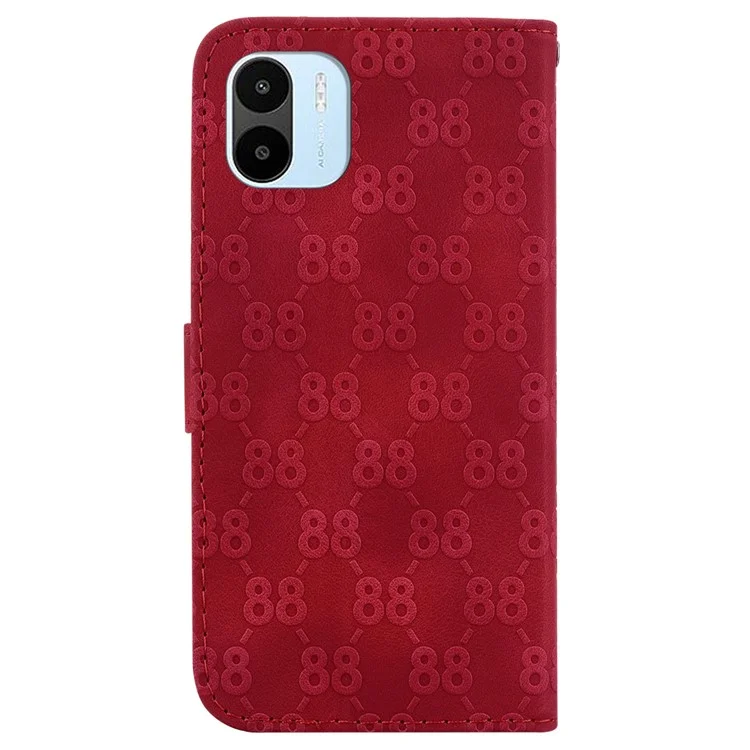 For Xiaomi Redmi A1 4G / A2 4G Anti-Drop Wallet Phone Case Double 8-Shape Imprinted PU Leather Flip Cover - Red