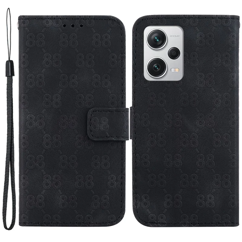 Anti-Scratch Phone Case for Xiaomi Redmi Note 12 Pro+ 5G Double 8-Shape Imprinted PU Leather Wallet Phone Cover - Preto