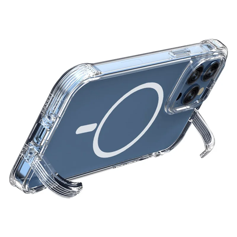 Capa Transparente de PC+TPU para iPhone 15 Pro, Capa de Telefone com Suporte Oculto Compatível com MagSafe