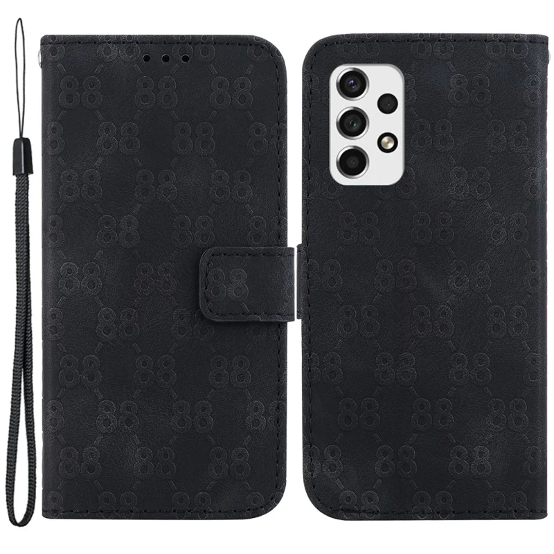 Double 8-Shape Imprinted PU Leather Case per Samsung Galaxy A53 5G Anti-Drop Wallet Phone Case con Strap - Nero