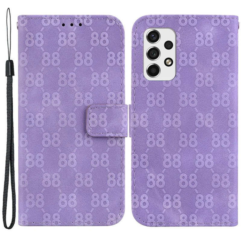 Double 8-Shape Imprinted PU Leather Case for Samsung Galaxy A53 5G Anti-Drop Wallet Phone Case with Strap - Purple