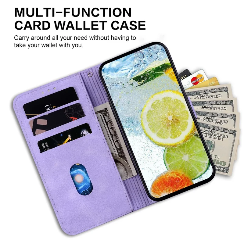 Double 8-Shape Imprinted PU Leather Case for Samsung Galaxy A53 5G Anti-Drop Wallet Phone Case with Strap - Purple