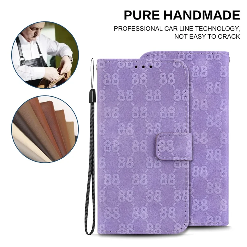 Double 8-Shape Imprinted PU Leather Case for Samsung Galaxy A53 5G Anti-Drop Wallet Phone Case with Strap - Purple