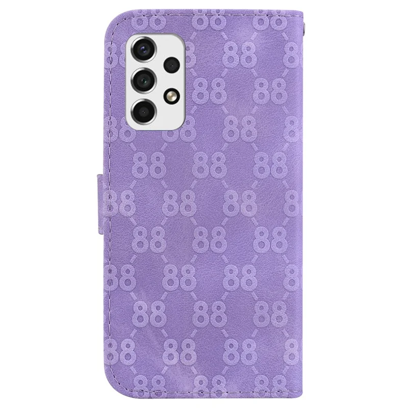 Double 8-Shape Imprinted PU Leather Case for Samsung Galaxy A53 5G Anti-Drop Wallet Phone Case with Strap - Purple