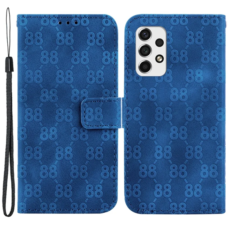 Double 8-Shape Imprinted PU Leather Case for Samsung Galaxy A53 5G Anti-Drop Wallet Phone Case with Strap - Dark Blue