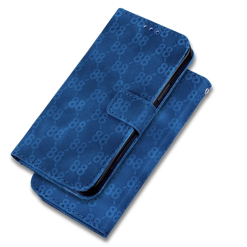 Double 8-Shape Imprinted PU Leather Case for Samsung Galaxy A53 5G Anti-Drop Wallet Phone Case with Strap - Dark Blue