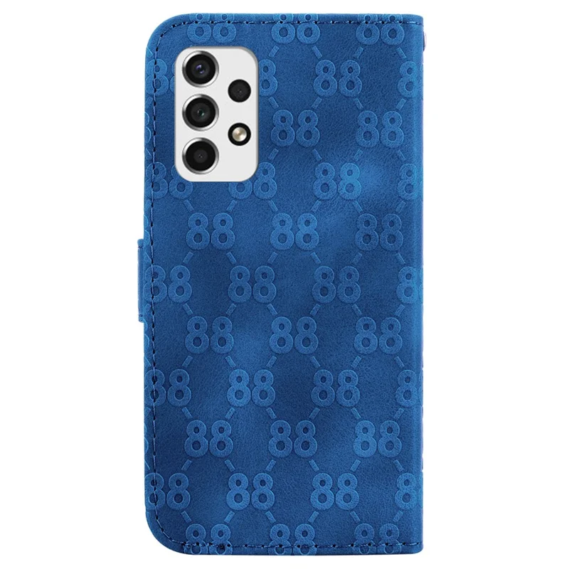 Double 8-Shape Imprinted PU Leather Case for Samsung Galaxy A53 5G Anti-Drop Wallet Phone Case with Strap - Dark Blue