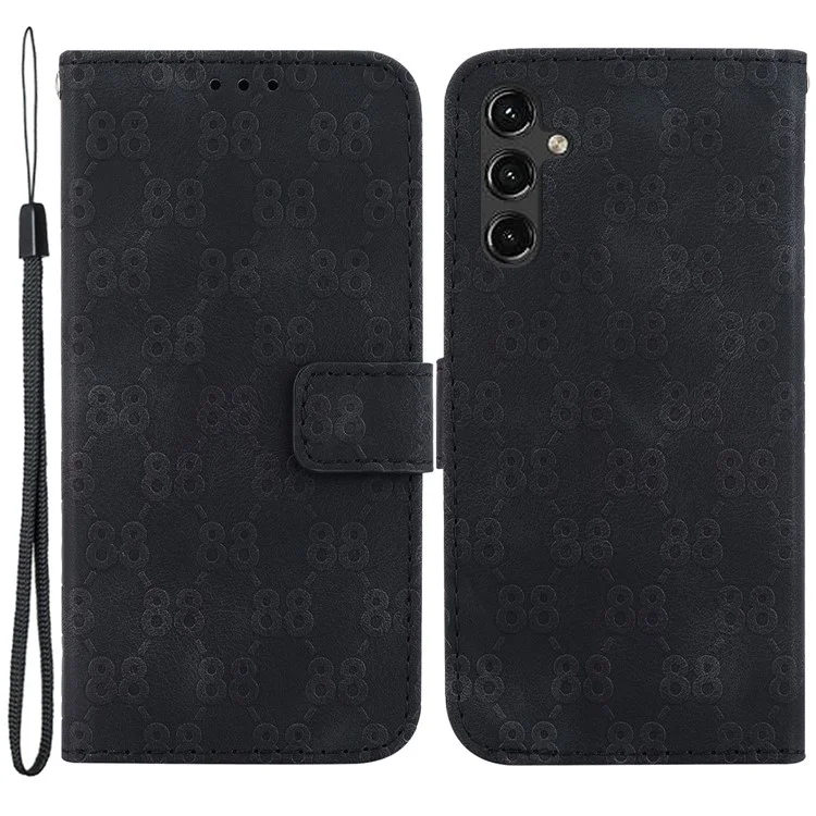 For Samsung Galaxy A14 5G / A14 4G Leather Wallet Flip Stand Phone Case Double 8-Shape Imprint Anti-collision Cover - Black