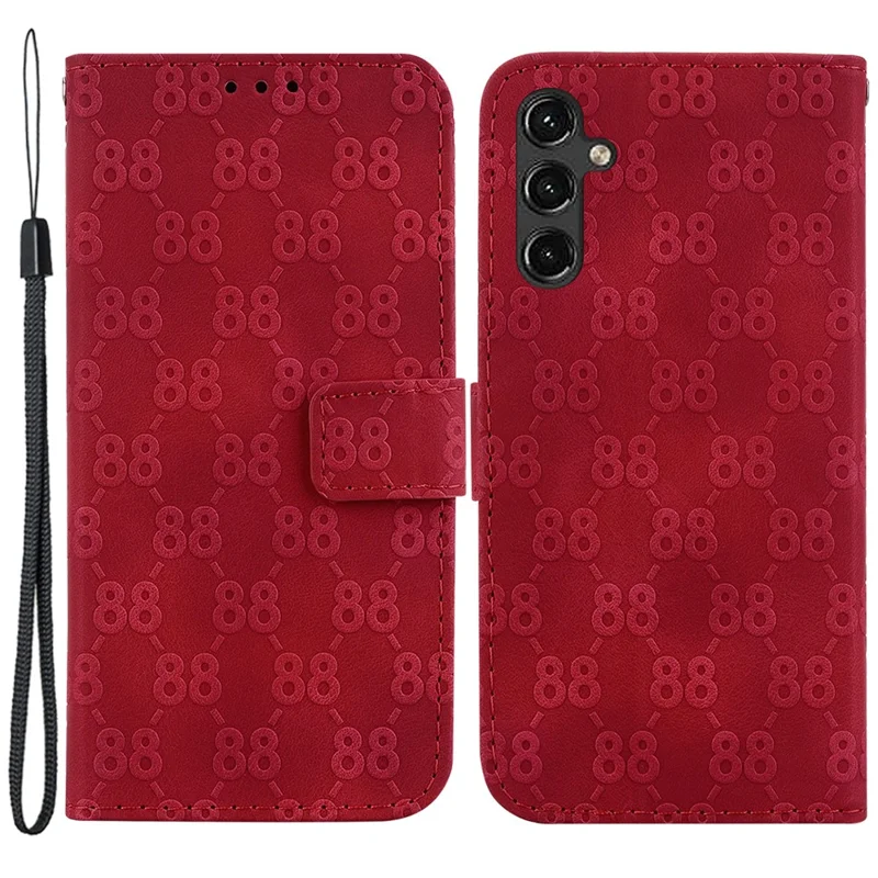 For Samsung Galaxy A14 5G / A14 4G Leather Wallet Flip Stand Phone Case Double 8-Shape Imprint Anti-collision Cover - Red