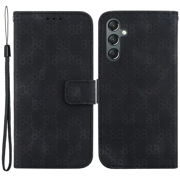 Per Samsung Galaxy A24 4G (162,1 x 77,6 x 8,3 mm) Double 8-Shape Imprinted Leather Wallet Stand Phone Case - Nero