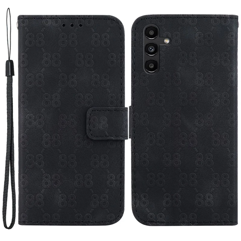 For Samsung Galaxy A13 5G Wallet Stand Phone Leather Case Double 8-Shape Imprint Cover - Black