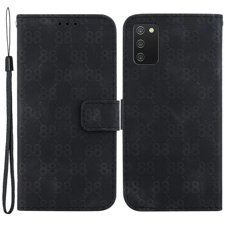 Для Samsung Galaxy A03s (166,5 x 75,98 x 9,14 мм) Стильный кожаный чехол-книжка с двойным рисунком в форме восьмерки и подставкой - Черный