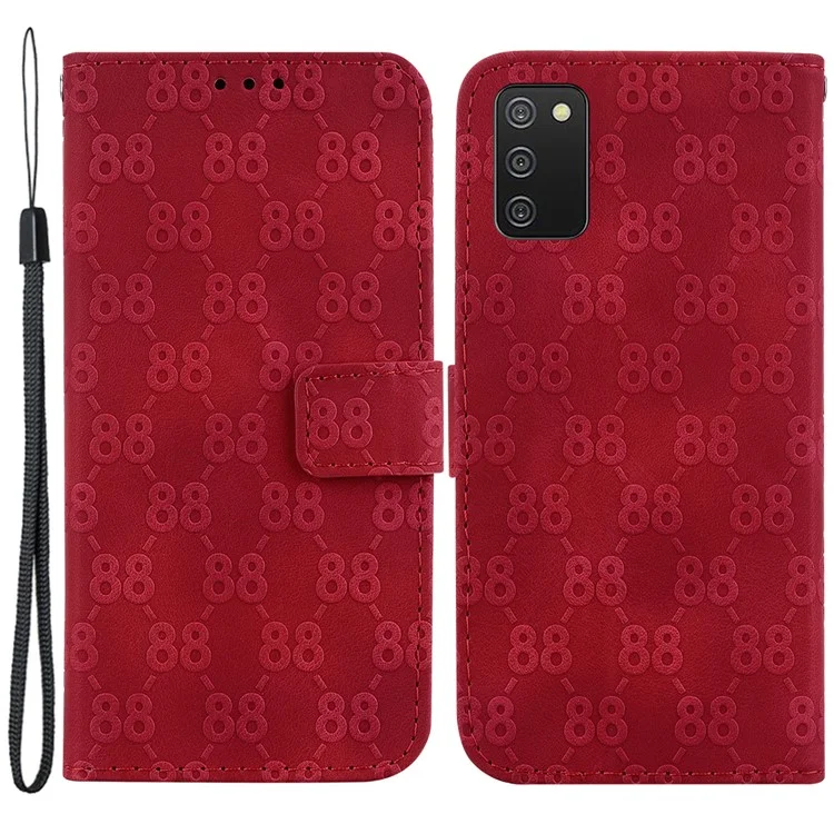 For Samsung Galaxy A03s (166.5 x 75.98 x 9.14mm) Stylish Double 8-Shape Imprint Wallet Cover Leather Stand Phone Case - Red