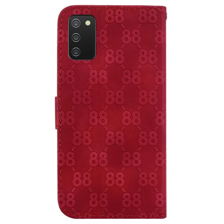 For Samsung Galaxy A03s (166.5 x 75.98 x 9.14mm) Stylish Double 8-Shape Imprint Wallet Cover Leather Stand Phone Case - Red