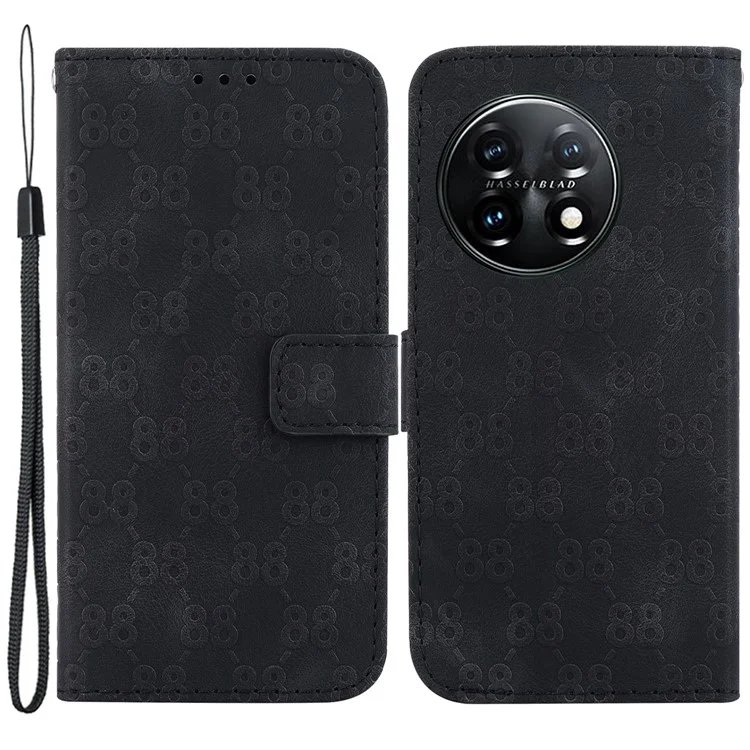 Für OnePlus 11 5G Slim-Fit Leder Handyhülle Doppel-8-Prägung Cover Wallet Stand Case - Schwarz