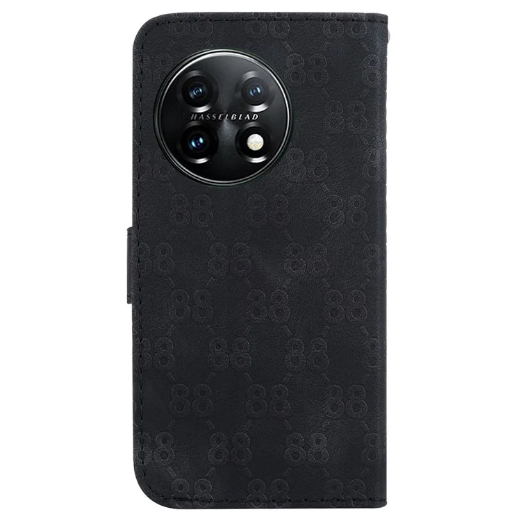 Für OnePlus 11 5G Slim-Fit Leder Handyhülle Doppel-8-Prägung Cover Wallet Stand Case - Schwarz