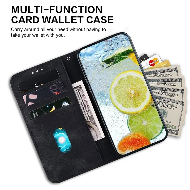 Funda de teléfono de cuero PU con tapa abatible y diseño de 8 impreso para Samsung Galaxy S23 Ultra - Negro