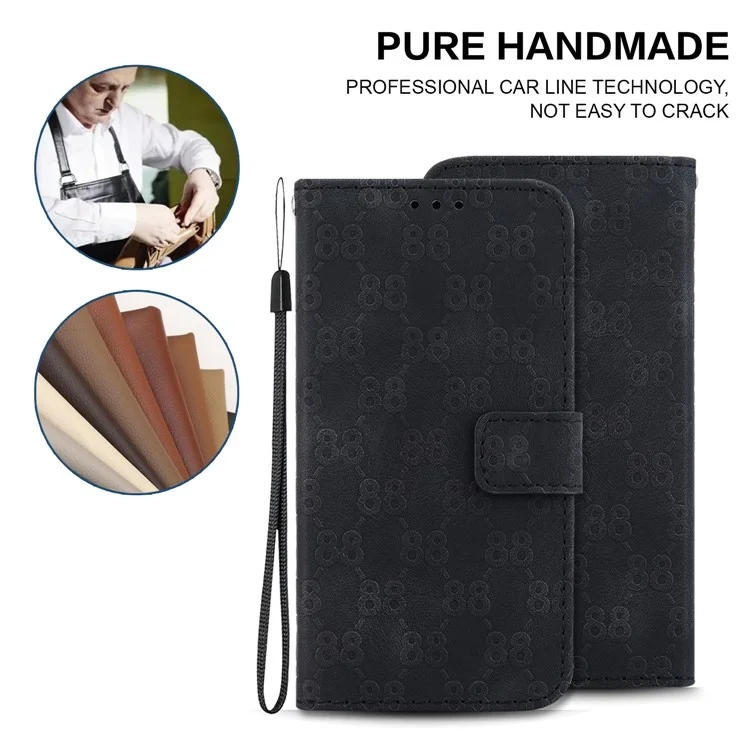Funda de teléfono de cuero PU con tapa abatible y diseño de 8 impreso para Samsung Galaxy S23 Ultra - Negro