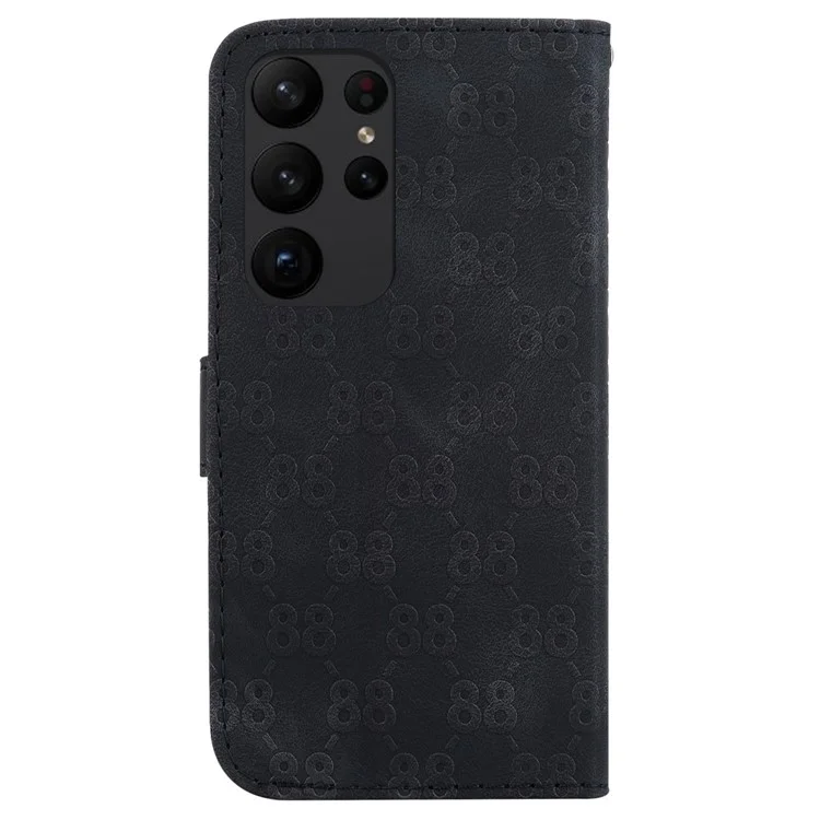 Funda de teléfono de cuero PU con tapa abatible y diseño de 8 impreso para Samsung Galaxy S23 Ultra - Negro
